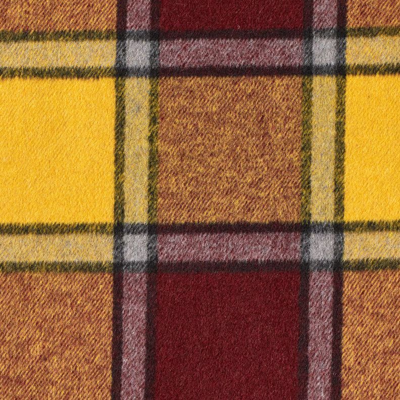 Tissu pour manteau tissu gratté à carreaux – rouge bordeaux/jaune curry, image number 5