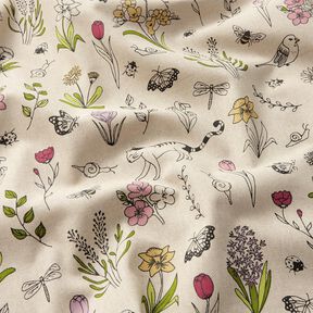 Tissu de décoration Semi-panama Fleurs de printemps – nature/rose, 