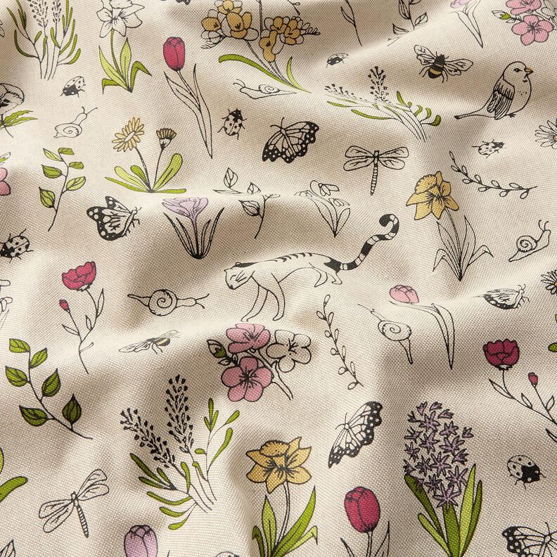 Tissu de décoration Semi-panama Fleurs de printemps – nature/rose, image number 2