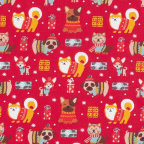 Tissu en coton Cretonne Chiens à Noël – rouge, 