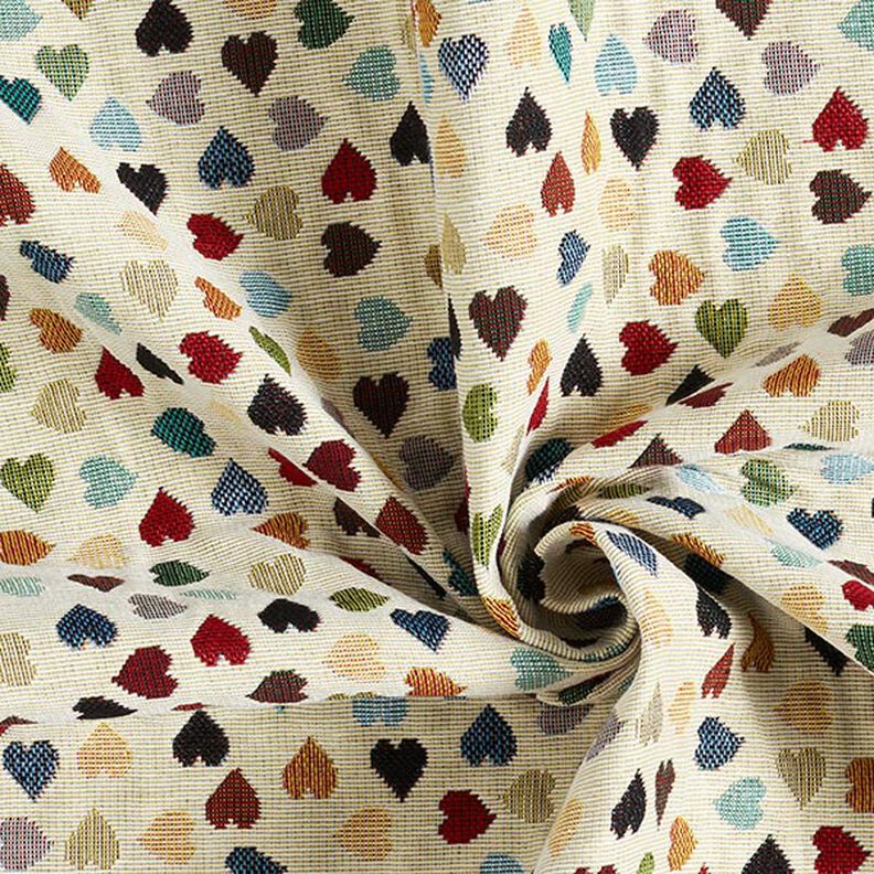 Tissu de décoration Gobelin Cœurs éparpillés – beige clair/pétrole, image number 3