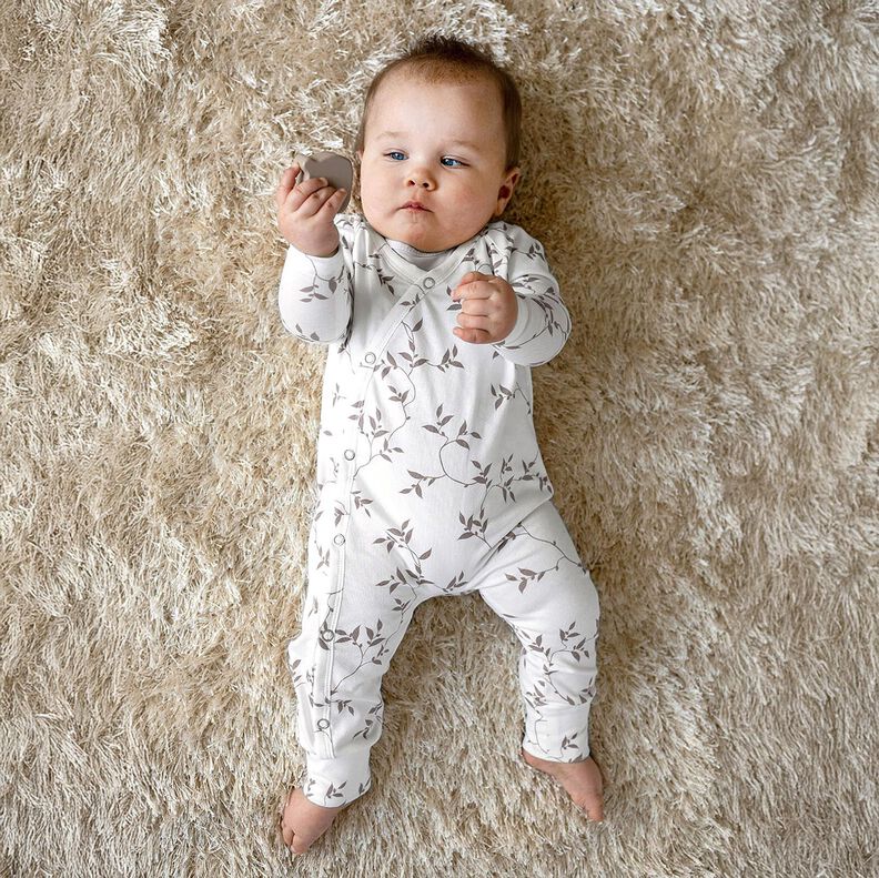 Jersey coton Vrilles de feuilles – ivoire/marron clair, image number 8