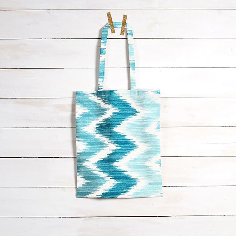 Coton enduit imprimé ikat – turquoise/blanc,  image number 7