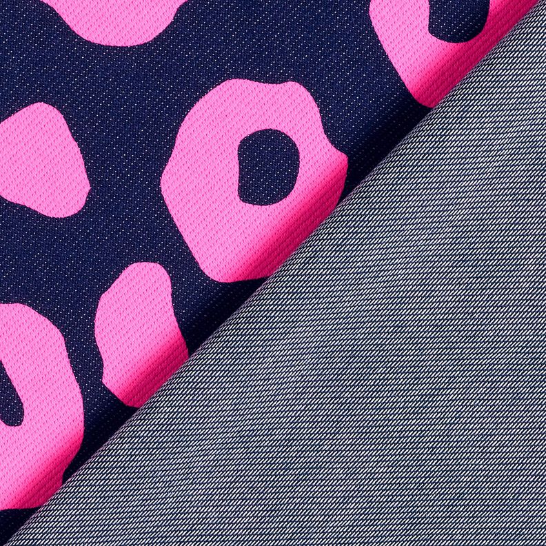 French Terry Sweat d’été Tissu look jean avec imprimé léopard luo – bleu nuit/rose néon, image number 4