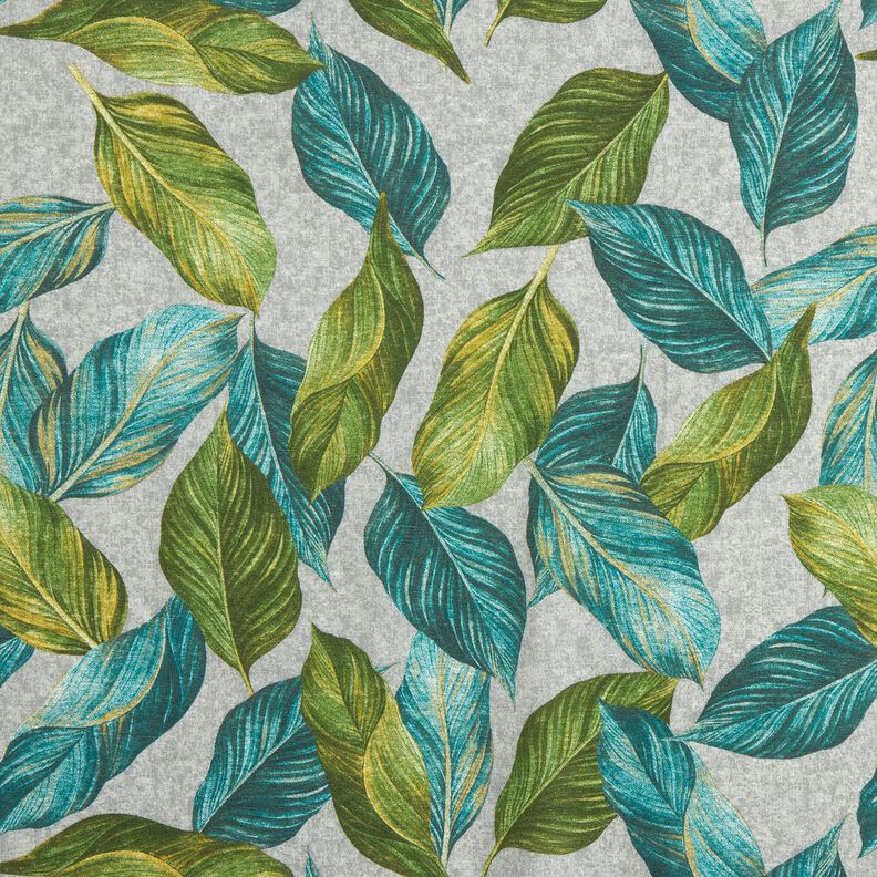 Tissu de décoration Canvas Feuilles de ficus – sapin bleu/gris,  image number 1