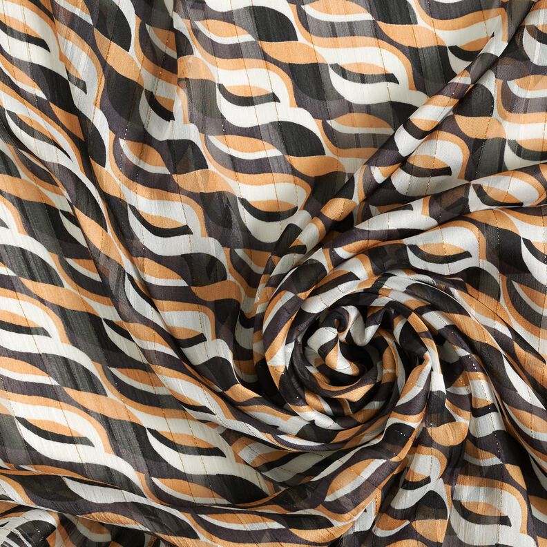 Chiffon Ondulations et rayures dévorées avec Paillettes – beige/blanc, image number 3