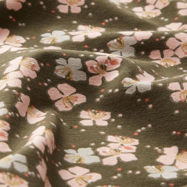 Jersey coton Jolies petites fleurs – kaki, image number 2