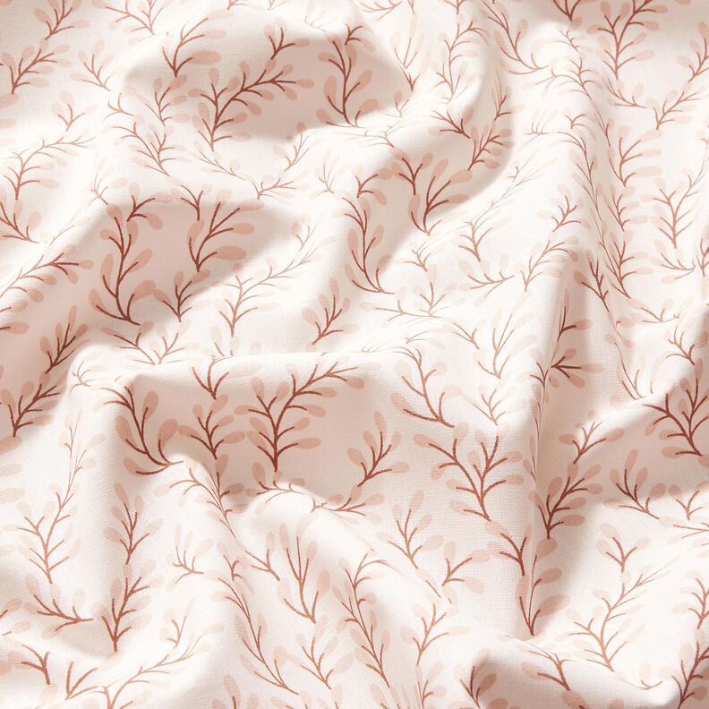 Popeline coton Branches de feuilles – blanc/or rose, image number 2
