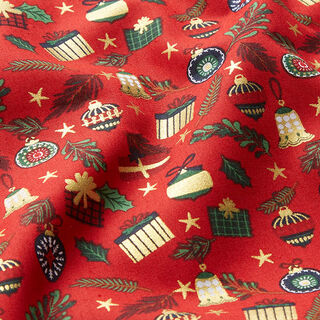 Tissu en coton Popeline Cadeaux – rouge/or, 