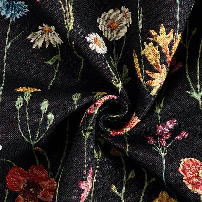 Tissu de décoration Gobelin fleurs sauvages – noir/rosé, image number 3