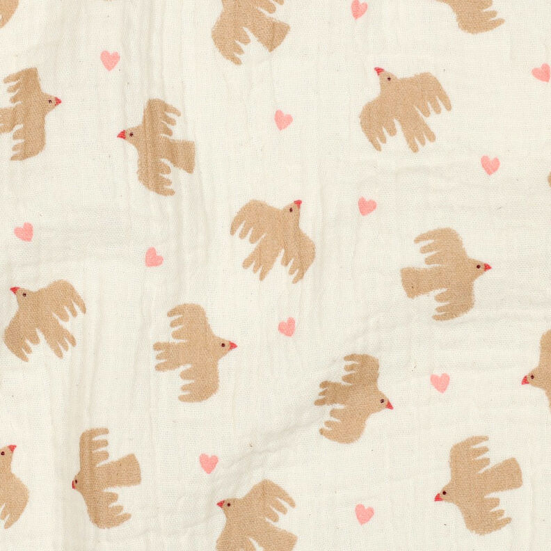 GOTS Tissu double gaze de coton Oiseaux et coeurs | Poppy Fabrics – écru, image number 3