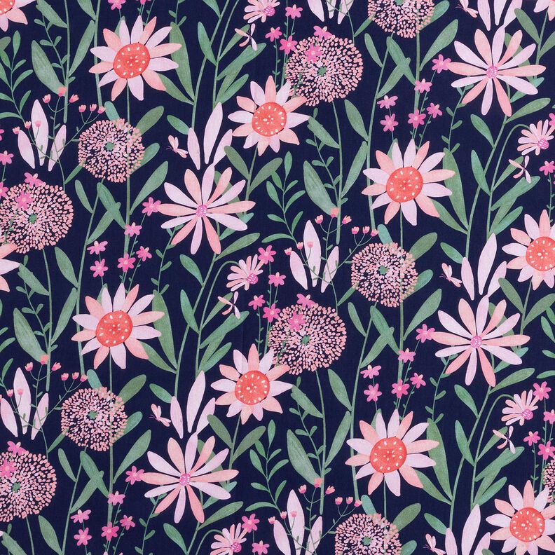 Popeline coton Grandes fleurs des champs Impression numérique | Poppy Fabrics – bleu nuit,  image number 1