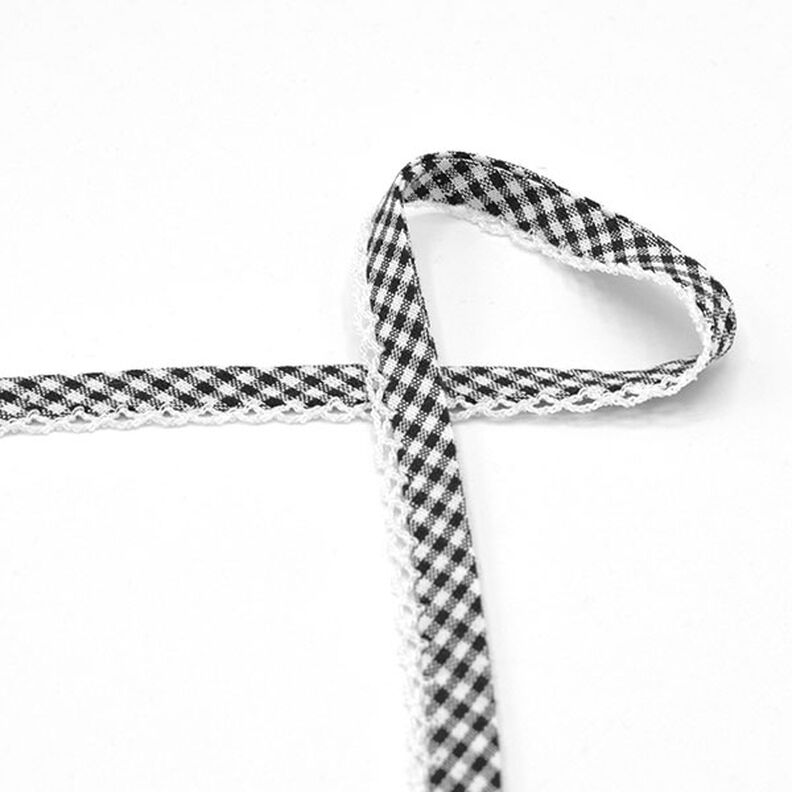 Biais Vichy à carreaux avec bordure au crochet [20 mm] – noir,  image number 2