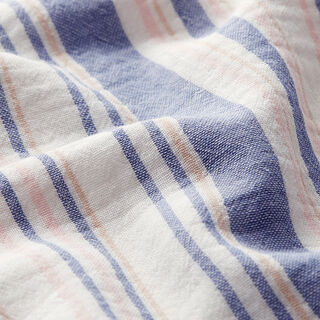 Tissu double gaze de coton rayures tissés teints | Poppy – blanc/bleu marine, 