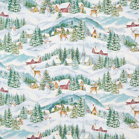 Tissu de décoration Gobelin Paysage hivernal – ivoire/turquoise clair, 
