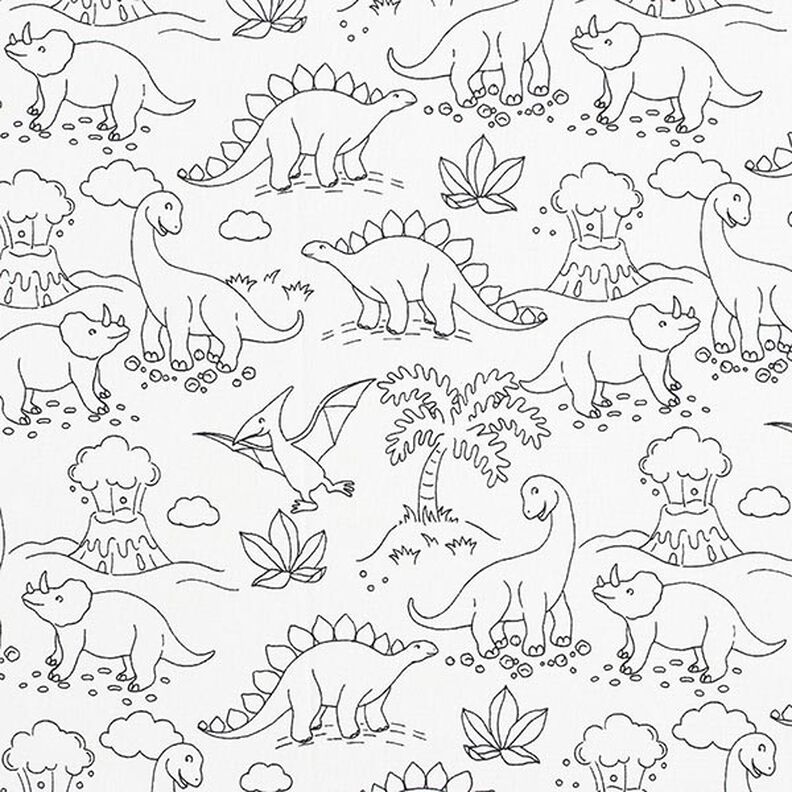 Popeline coton Tissu à colorier Dinosaures – blanc/noir,  image number 1