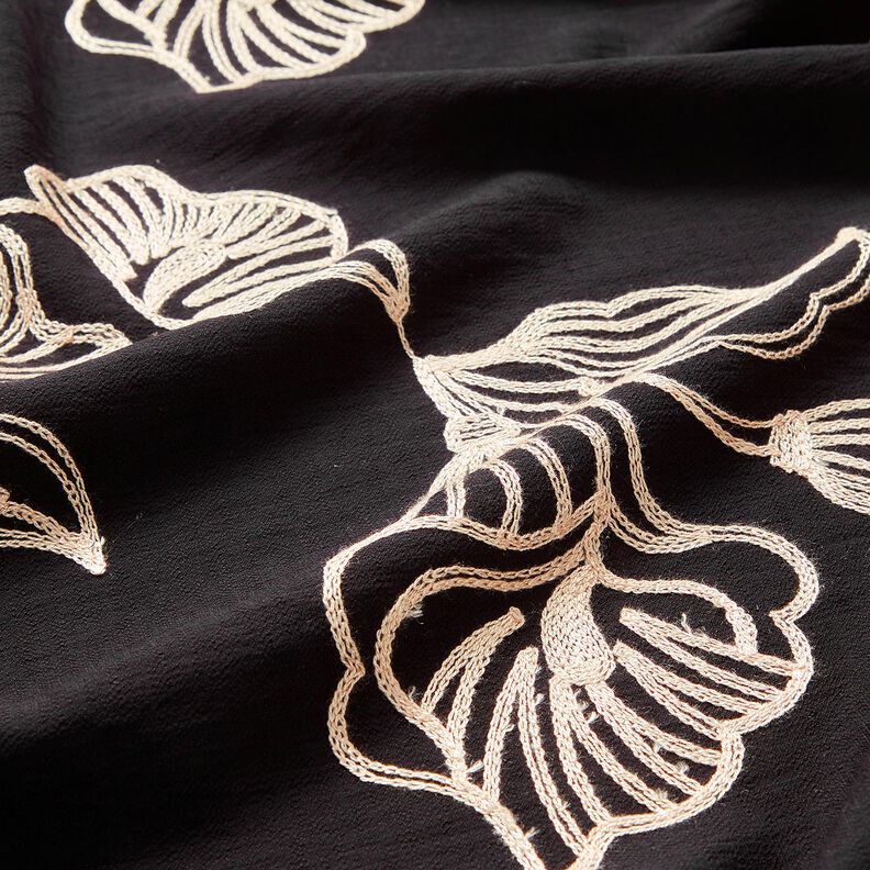 Tissu en viscose avec broderie de lys, noir &ndash; noir/cr&egrave;me,  image number 2