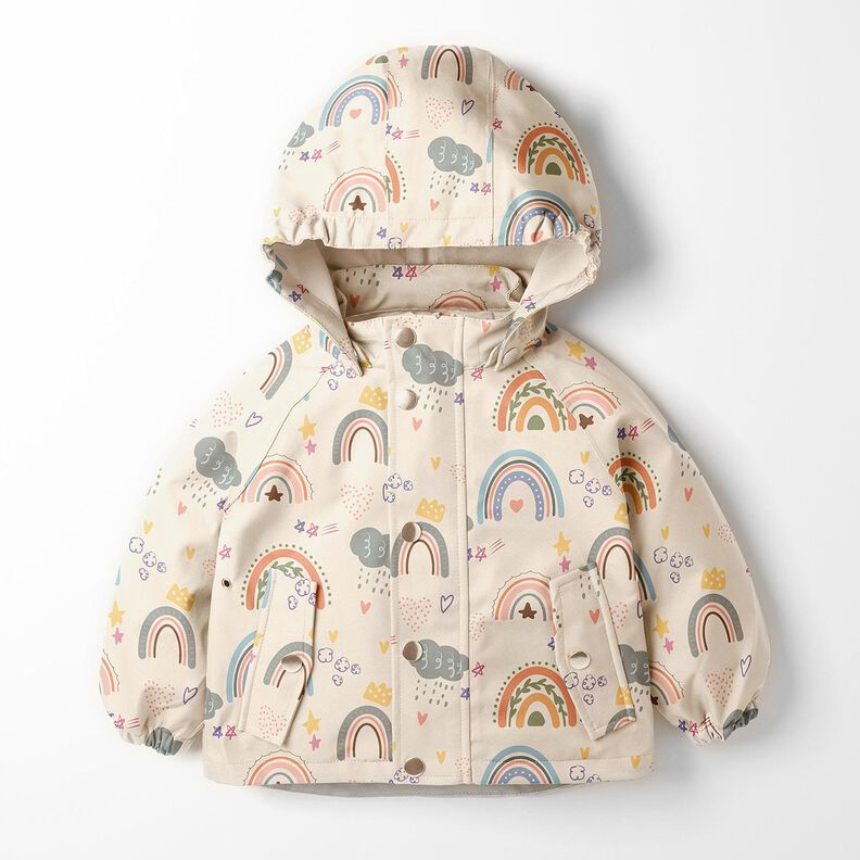 Tissu pour veste de pluie Arcs-en-ciel colorés Impression numérique – crème,  image number 7
