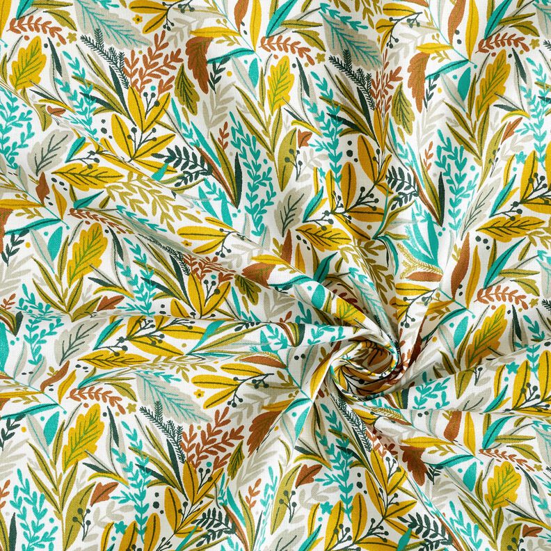 Tissu en coton Cretonne Feuilles et brindilles délicates – blanc/gris soie,  image number 3