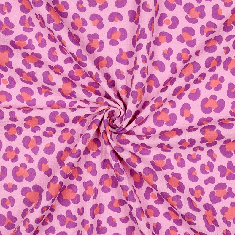 Tissu double gaze de coton imprimé léopard coloré | Poppy Fabrics – violet pastel/lilas rouge, image number 3