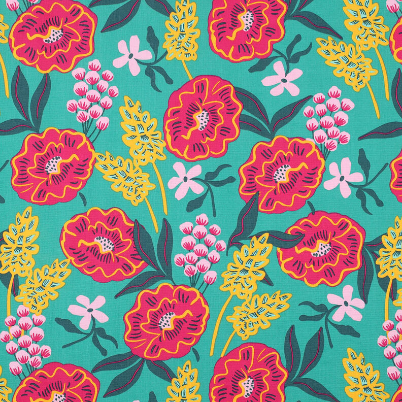 Popeline coton Fresh Flowers | Nerida Hansen – vert émeraude,  image number 1