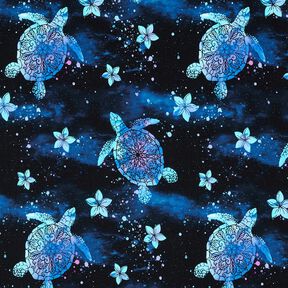 Jersey coton Tortues Aloha | Glitzerpüppi – bleu nuit/turquoise clair, 