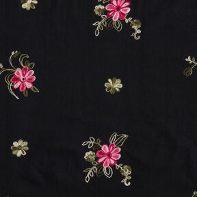 Popeline coton Broderie bouquets de fleurs – noir/baies, 