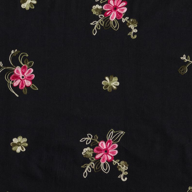 Popeline coton Broderie bouquets de fleurs – noir/baies, image number 1