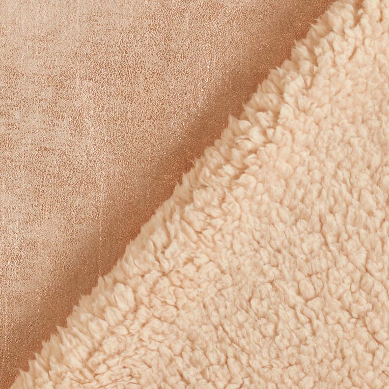 Tissu pour manteau côté fourrure et reflets dorés – noix de cajou/or rose métallisé,  image number 3