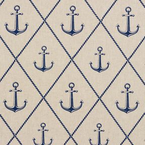 Tissu de décoration Semi-panama Ancre classique – nature/bleu marine, 