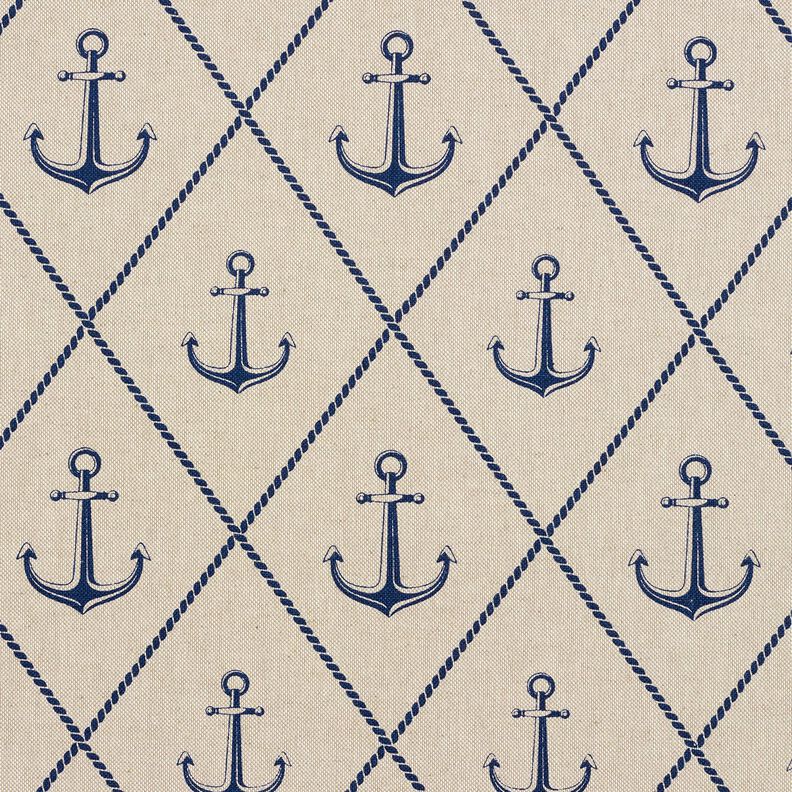 Tissu de décoration Semi-panama Ancre classique – nature/bleu marine,  image number 1