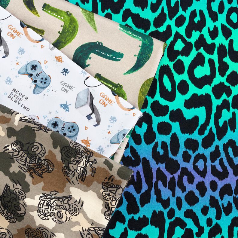 French Terry Sweat d’été Monster trucks camouflés  – taupe,  image number 5
