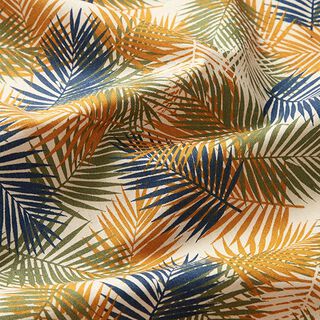 Tissu en coton Cretonne feuilles de palmier – beige clair/bleu, 