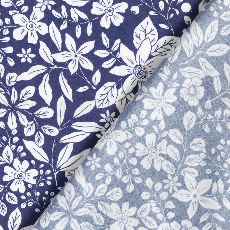Tissu viscose Fleurs et branches – indigo/blanc,  image number 4
