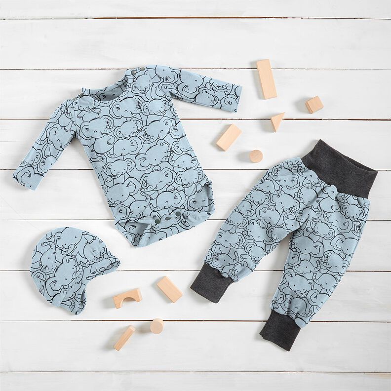 Coton mélangé Jersey Bousculade d'éléphants – bleu argenté, image number 7