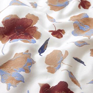 Satin soie et viscose Feuilles abstraites – blanc, 
