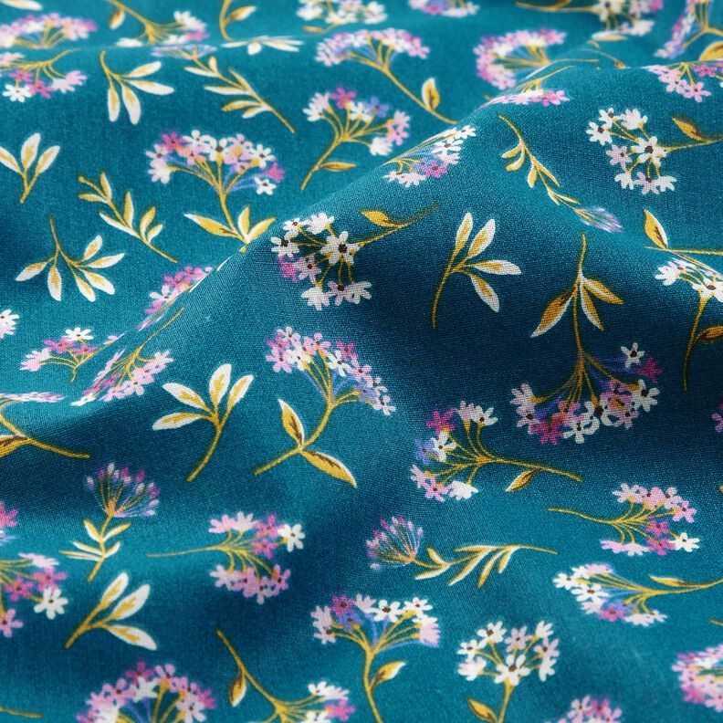 Tissu en coton Cretonne Fleurs délicates – bleu océan,  image number 2