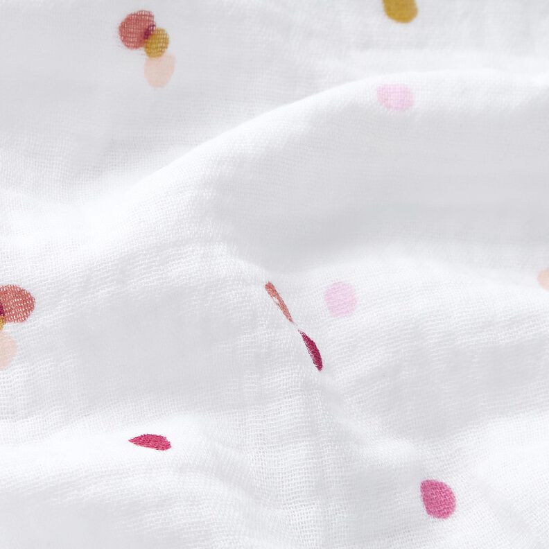 Tissu double gaze de coton Pois colorés – blanc,  image number 2