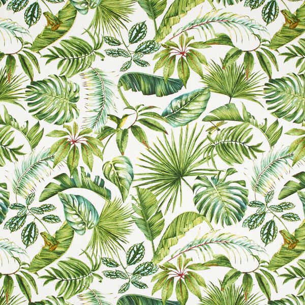 Tissu de décoration Semi-panama feuilles exotiques – vert/blanc,  image number 1