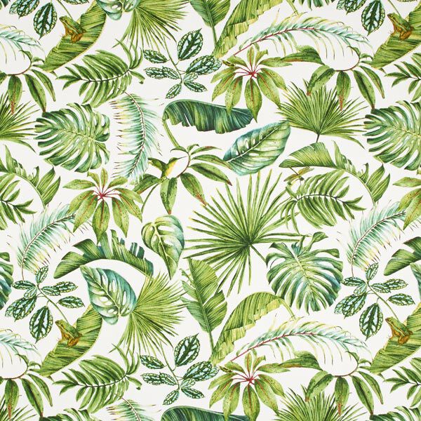 Tissu de décoration Semi-panama feuilles exotiques – vert/blanc, image number 1