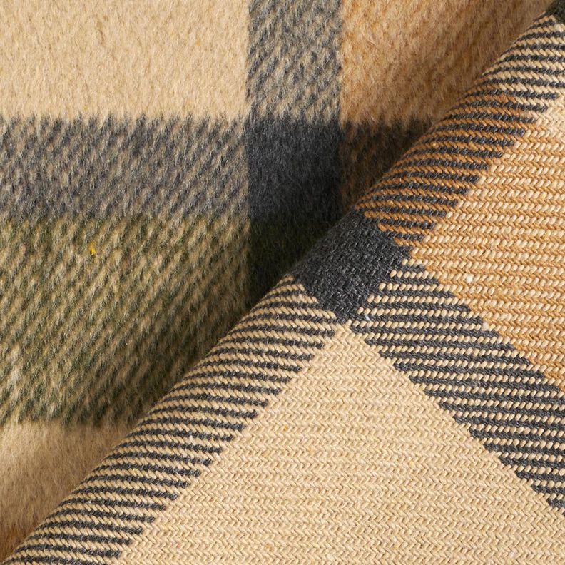 Tissu manteau tartan gratté – sable/kaki clair, image number 4