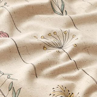 Tissu de décoration Semi-panama fleurs séchées – nature/rose, 