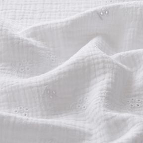 Tissu double gaze de coton Dentelle brodée Vrilles de fleurs – blanc, 