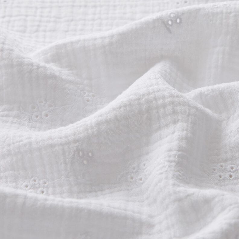 Tissu double gaze de coton Dentelle brodée Vrilles de fleurs – blanc,  image number 2