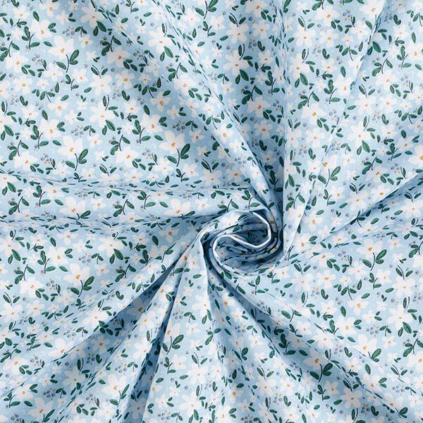 Popeline de coton bio Fleurs délicates – bleu ciel,  image number 3