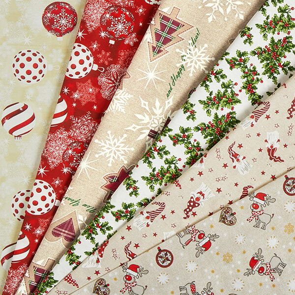 Tissu de décoration Canvas Boules de sapin de Noël – rouge,  image number 5