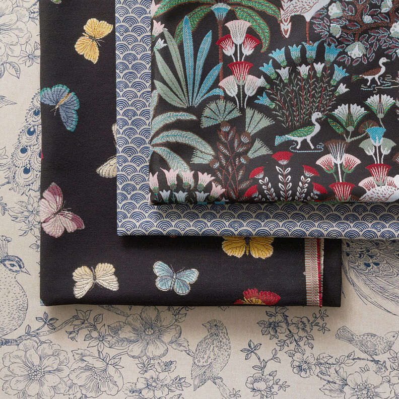 Tissu de décoration Gobelin Groupe de papillons – noir, image number 6
