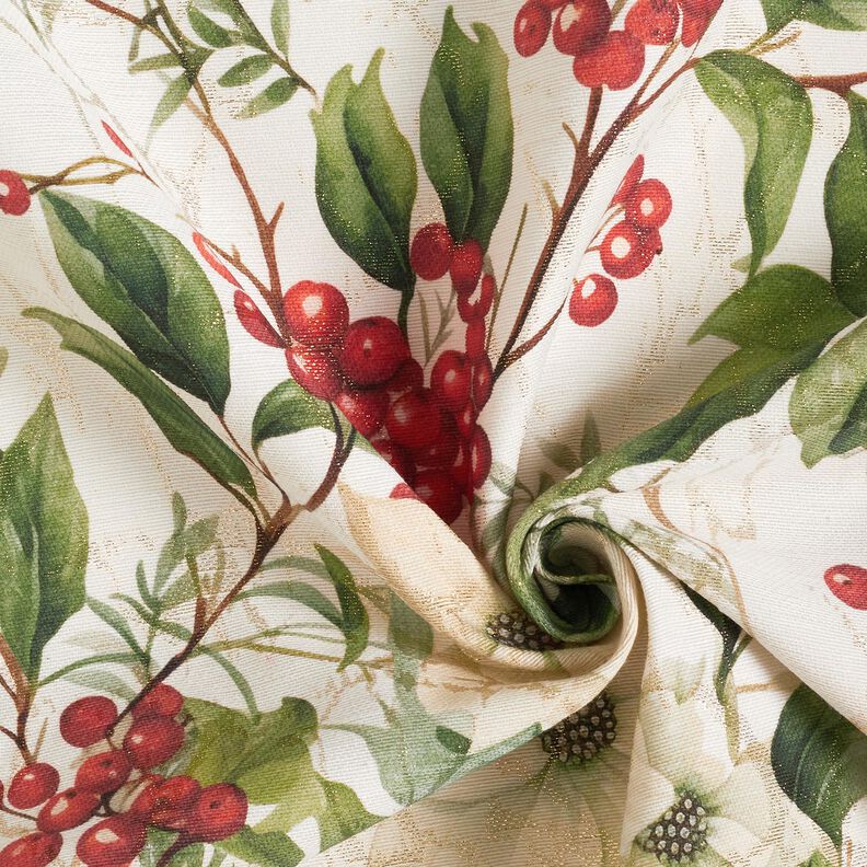 Tissu de décoration Jacquard Lurex houx verticillé – nature/or,  image number 3