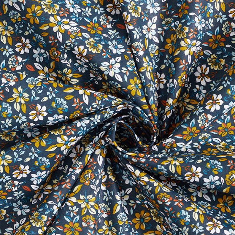 Tissu en coton Cretonne Petites fleurs – jaune soleil/bleu marine,  image number 3