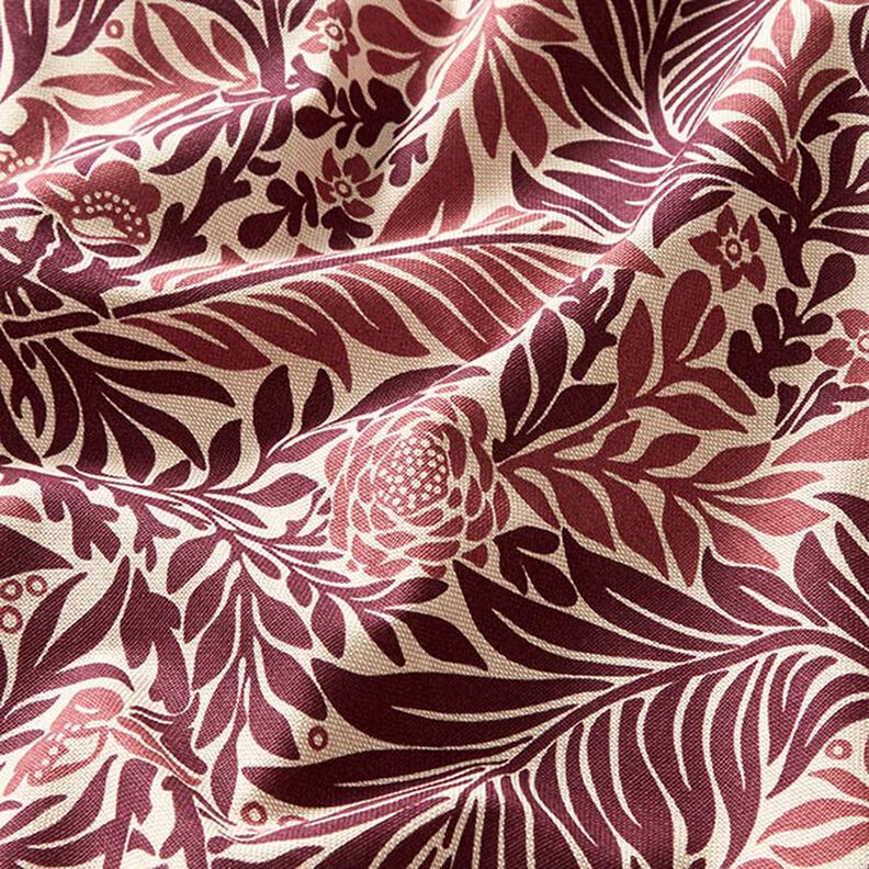 Tissu de décoration Semi-panama fleurs et vrilles – nature/bordeaux,  image number 2